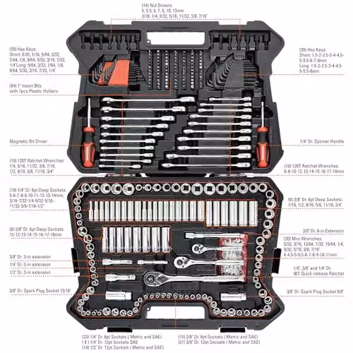 STARWORK True Mechanic 303-Piece Professional Mechanics Tool Set in Black, SAE and Metric, Chrome Vanadium and Stainless Steel – 3