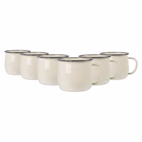 Argon Tableware Stainless Steel Enamel Mugs, 375ml, Set of 6 in Grey, Blue and White – 1