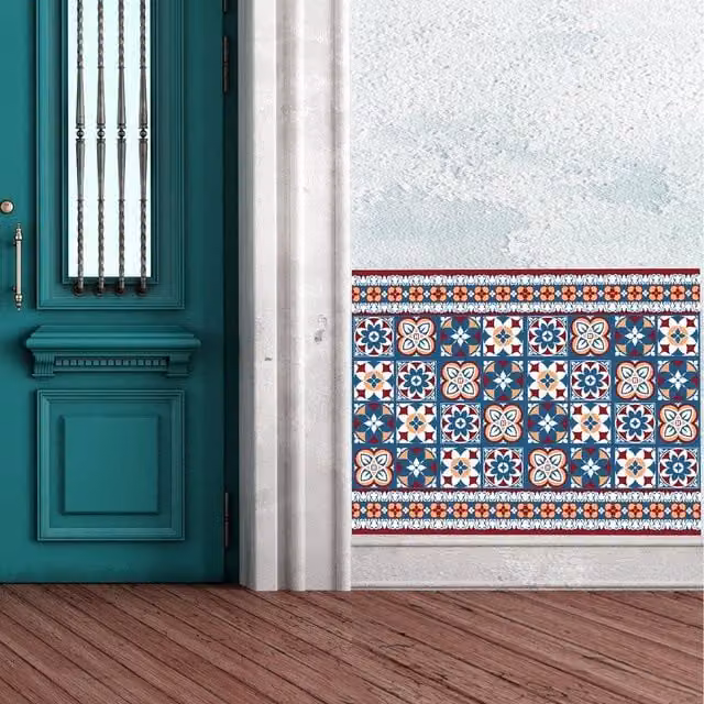 Walplus Wall Tile Stickers in Blue, Yellow and Red, 12 Pack, W: 20 cm, H: 20 cm