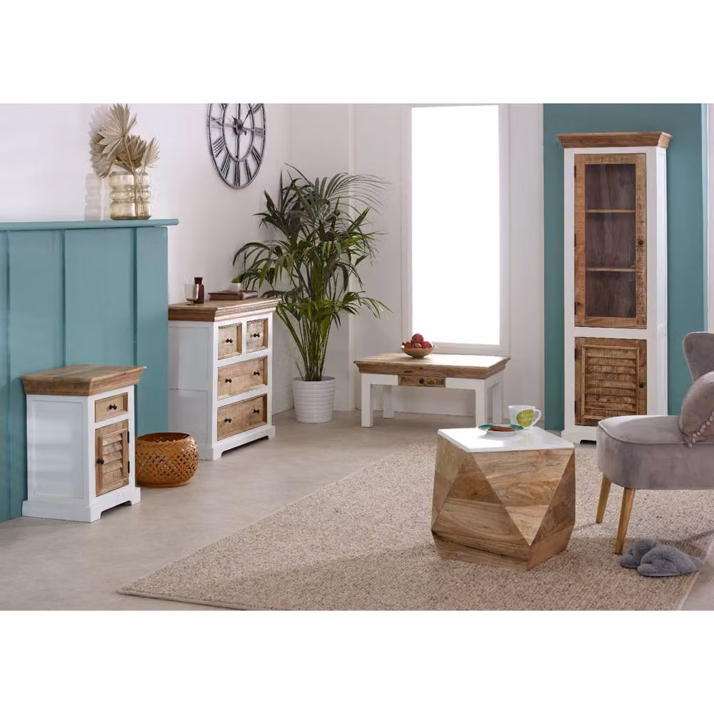 IH Design Candler Solid Mango Wood Bedside Cabinet in White, W/D/H: 45 x 35 x 60 cm – 2
