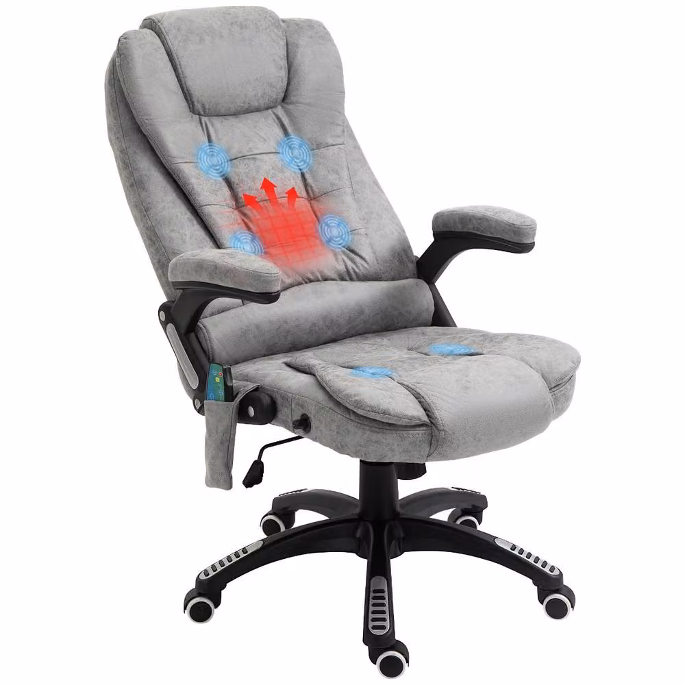 Rolipo Heated 6-Point Massage Reclining Microfibre Office Chair in Grey – 2