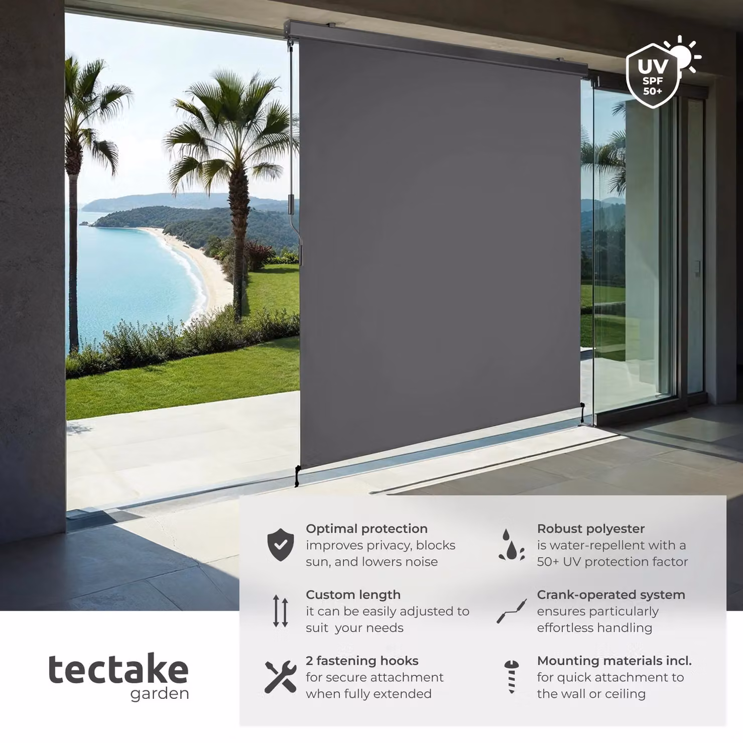tectake Eloise Vertical Awning in Dark Grey, W/H: 160 x 250 cm – 2