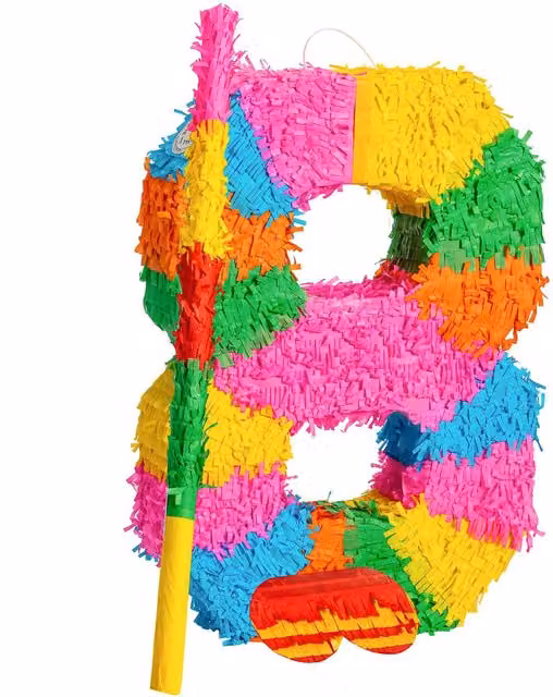 Fax Potato Number 8 Cardboard Pinata Set with Stick and Blindfold in Multicolour and Yellow