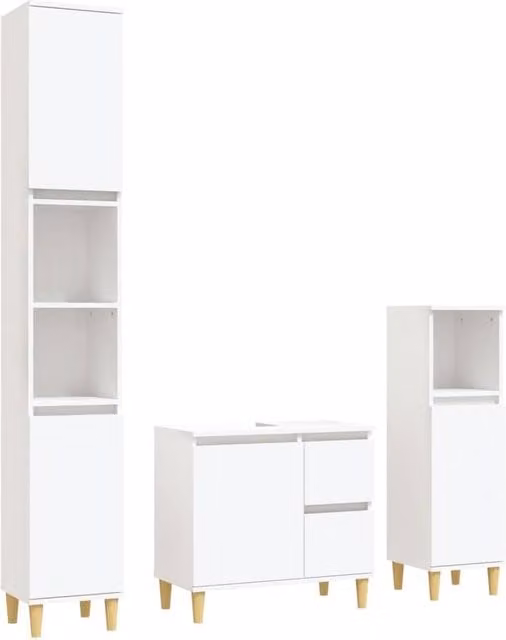 Berkfield Home 3 Piece Modern White Matt Bathroom Cabinet Set with Vanity Unit and Tall Cabinet