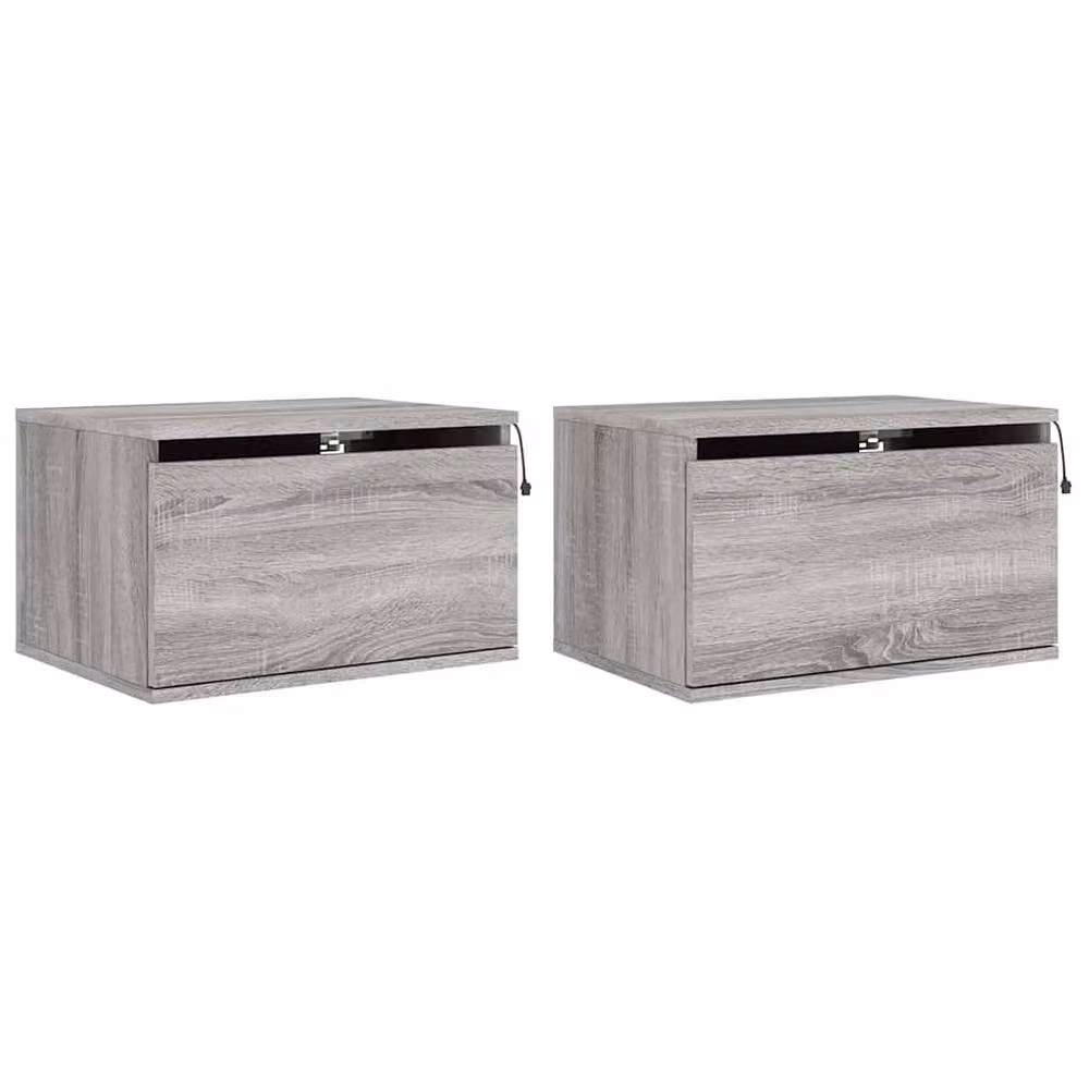 Berkfield Home Set of 2 Wall-mounted Bedside Cabinets with Integrated LED Lights, Grey, W/D/H: 36 x 30 x 50 cm – 3