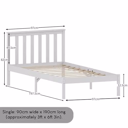 Vida Designs Milan Single Bed Frame in White Solid Pine Wood, H 82 x W 97 x D 196.5 cm – 2