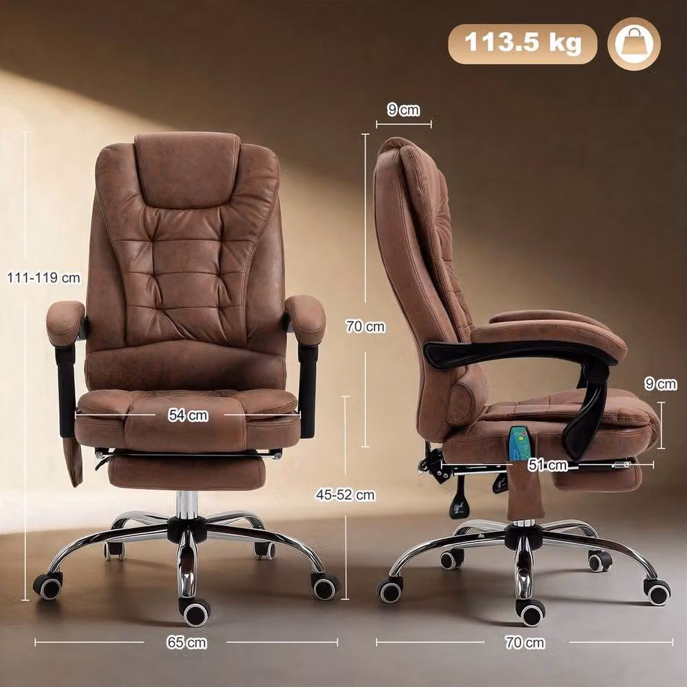 PAWNORA Brown Synthetic Leather Executive Massage Office Chair with Headrest and Armrests – 2