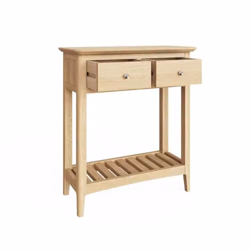 FWStyle Hudson 2 Drawer Console Table in Natural Ash with Storage Shelf and Metal Knobs, W/D/H: 80 x 30 x 70 cm – 1