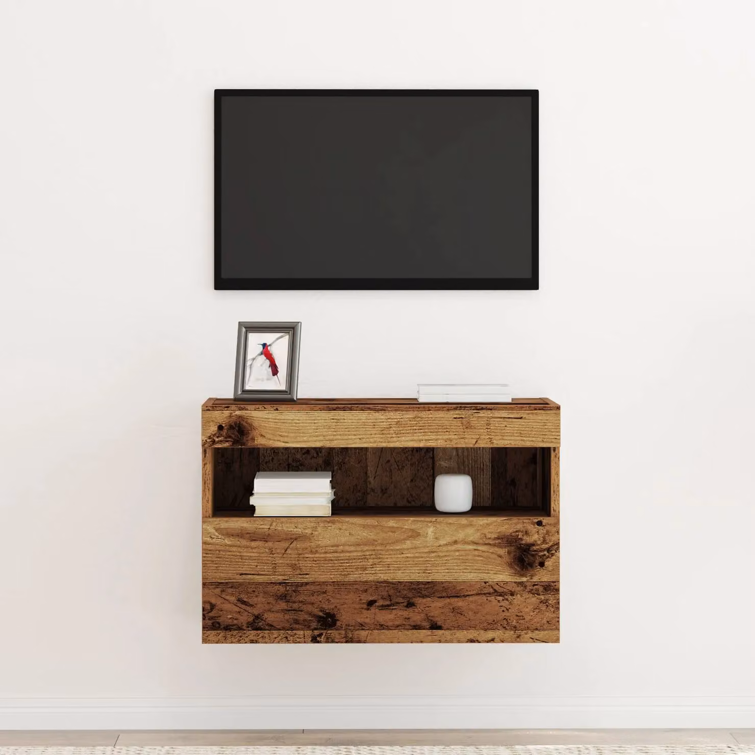 Berkfield Home Wall Mounted TV Cabinet with LED Lighting in Brown Rustic Wood, W/D/H: 60 x 30 x 40 cm – 4