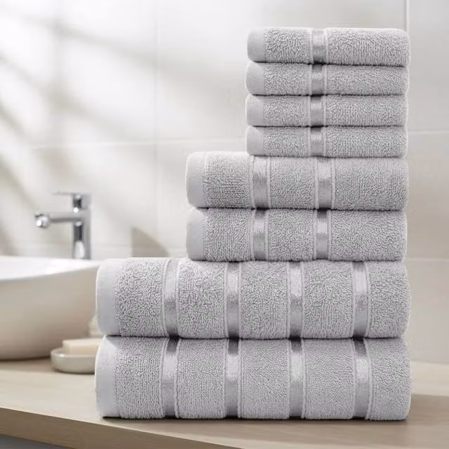 Smart Living 8 Piece Luxury Cotton Towel Set in Silver