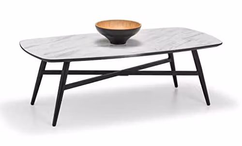 Netfurniture Carousel Marble Effect Coffee Table with White Oval MDF Laminate Top and Metal X-Frame