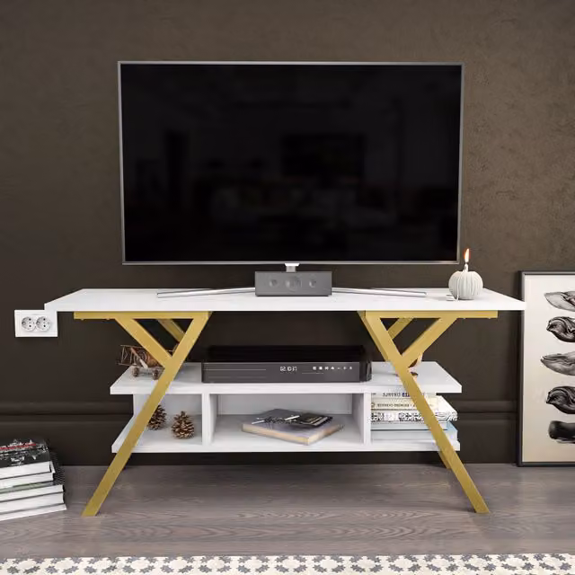 Decorotika Minerva TV Unit in White and Gold