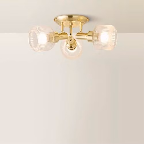 ValueLights Calpe 3 Way Adjustable Ceiling Spotlight with Antique Brass and Transparent Glass Cylinder Shades – 1