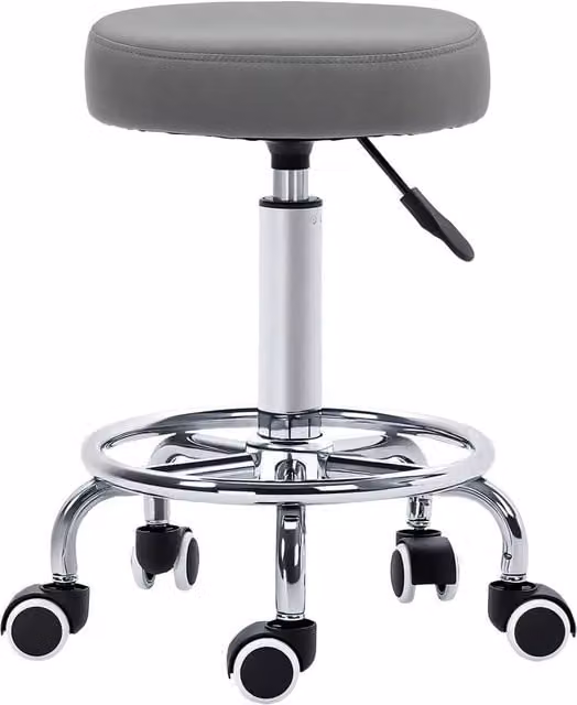 Havendro Round PU Leather Salon Beautician Stool with Adjustable Height and Castors, Grey