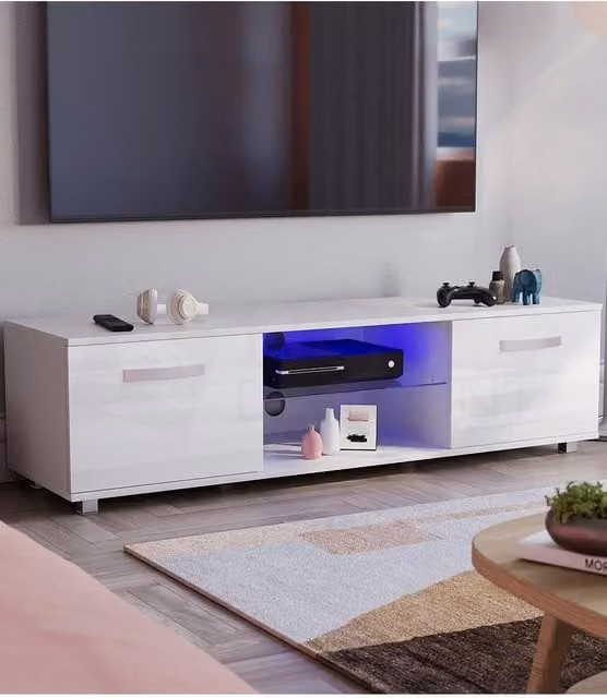 Vida Designs Cosmo 2 Door LED TV Unit Storage Organiser in Glossy White