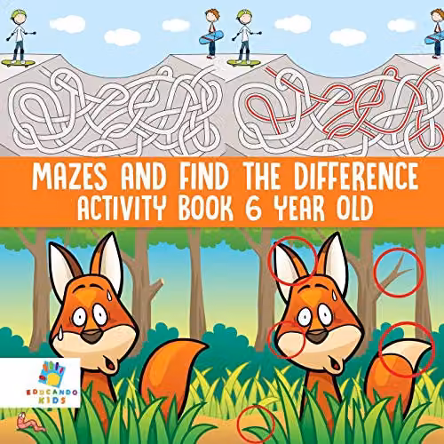 Educando Kids Mazes and Find the Difference Activity Book for 6 Year Olds, Multicolour, W: 21.59 cm, H: 21.59 cm
