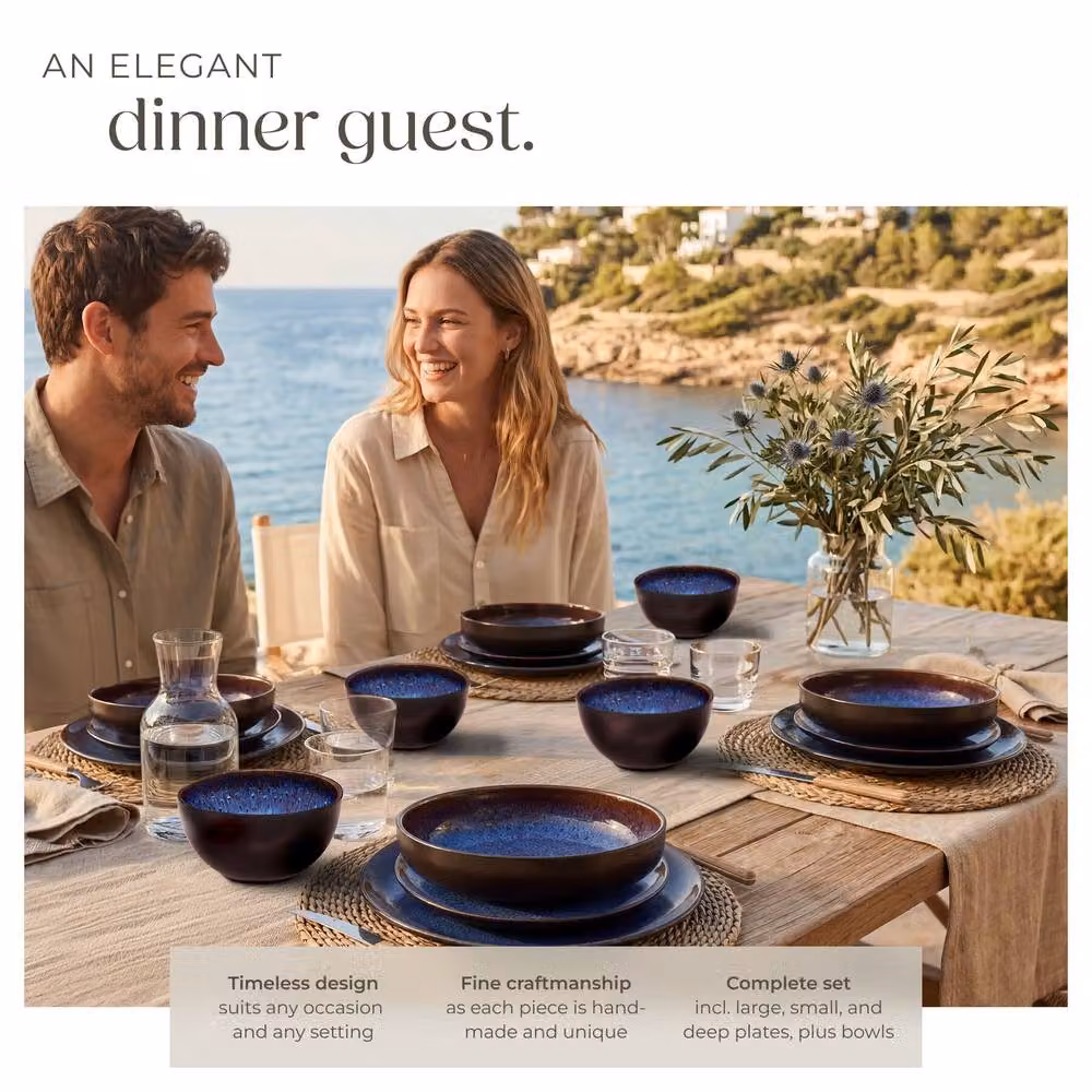 tectake Mare Blue Glazed Stoneware Dinner Set for 6 People – 3