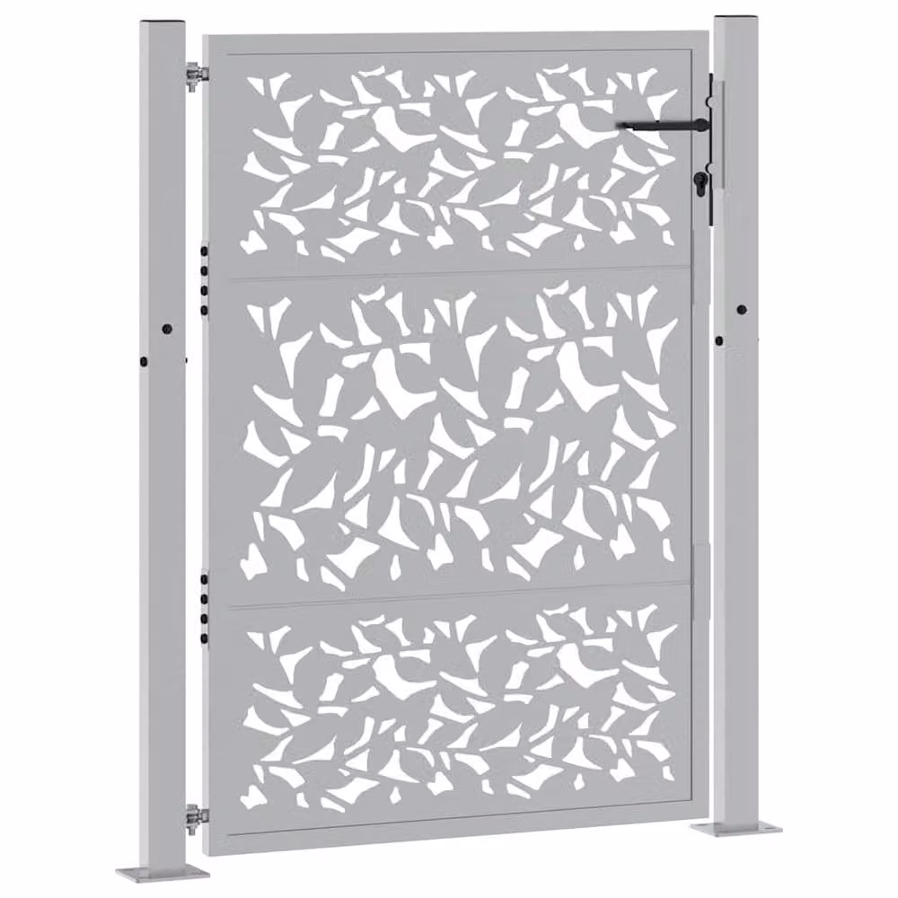 Berkfield Brown Weathering Steel Garden Gate with Leaf Design, W: 105 cm, H: 130 cm – 2