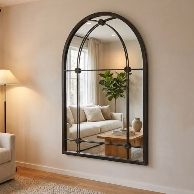 Garden Greatness Vintage Arch Windowpane Hanging Mirror in White