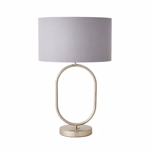 ValueLights Antonia Oval Table Lamp with Grey Fabric Shade and Chrome Base, Includes LED Bulb – 1