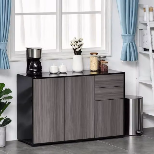 STILVORA Modern Grey Glossy Side Cabinet with Push-Open Storage