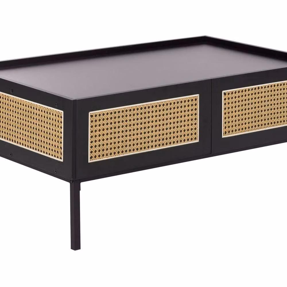 Wyld and Coco Viennese Braid Coffee Table in Black with Wood Top, Iron and Rattan Drawers, W/D/H: 97 x 57 x 42 cm – 2