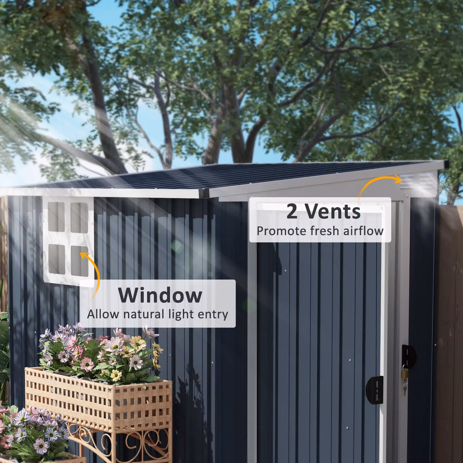 OUTSUNNY Metal Outdoor Garden Storage Shed with Window and Lock in Dark Grey – 4