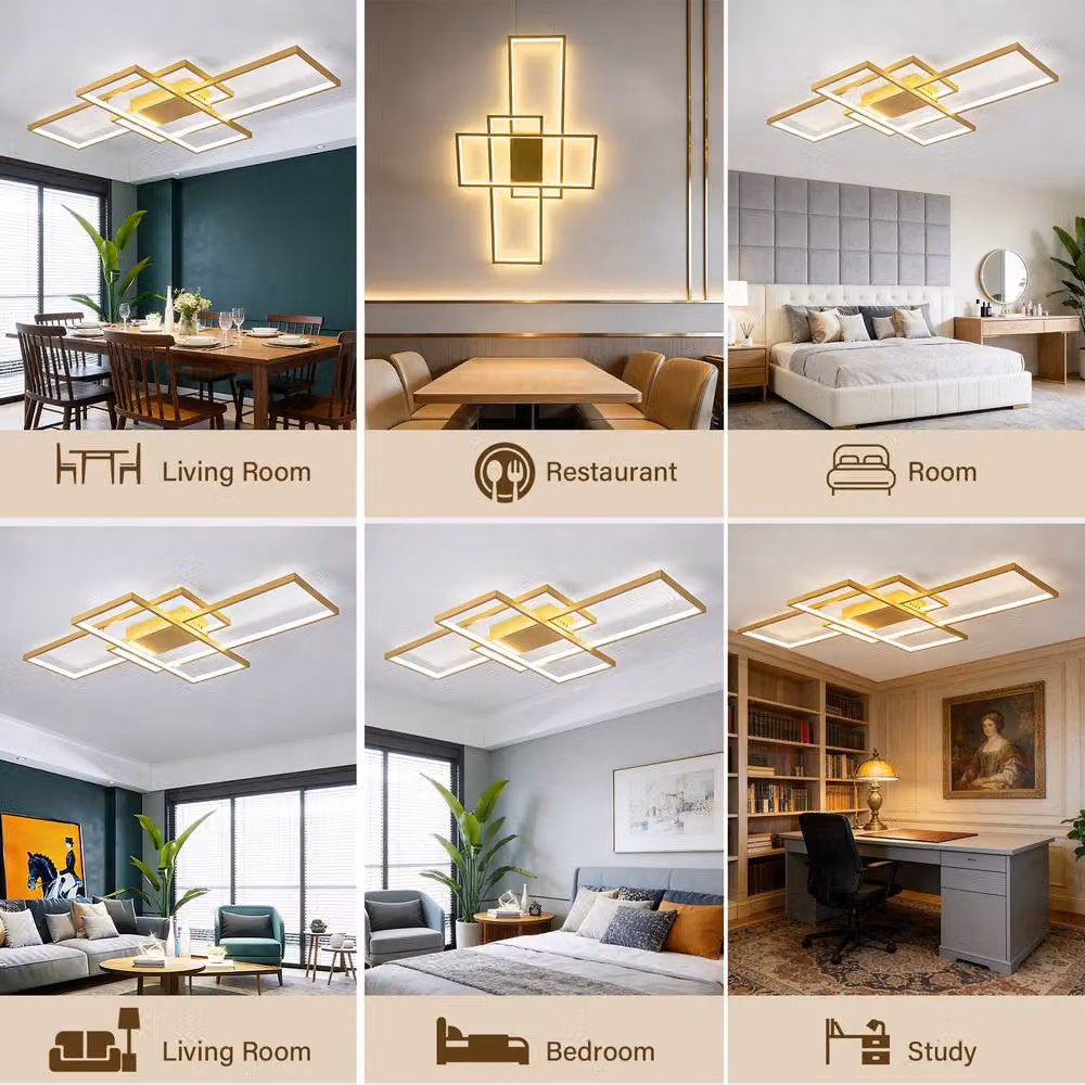 INMTFEI Modern Gold Geometric LED Ceiling Light with Dimmable Adjustable Lighting – 3