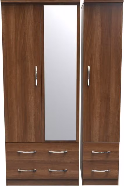 2 U Hampshire Ready Assembled Triple Wardrobe with Mirror and Drawers in Walnut – 1