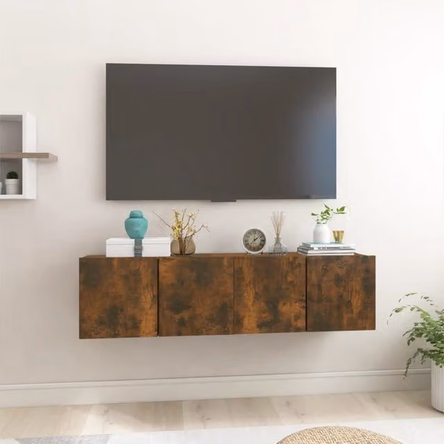 Berkfield Home Set of 2 Wall Mounted Hanging TV Cabinets in Smoked Oak Brown, W/D/H: 60 x 30 x 30 cm – 1