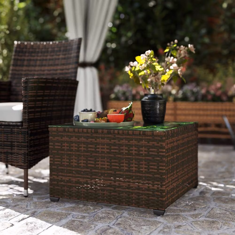 Wyld Haus Nolone Brown Rattan Outdoor Side Table with Glass Top – 6