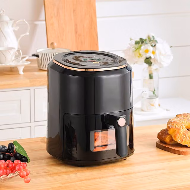 Livingandhome Black Hot Air Fryer with Transparent Glass and Plastic Components