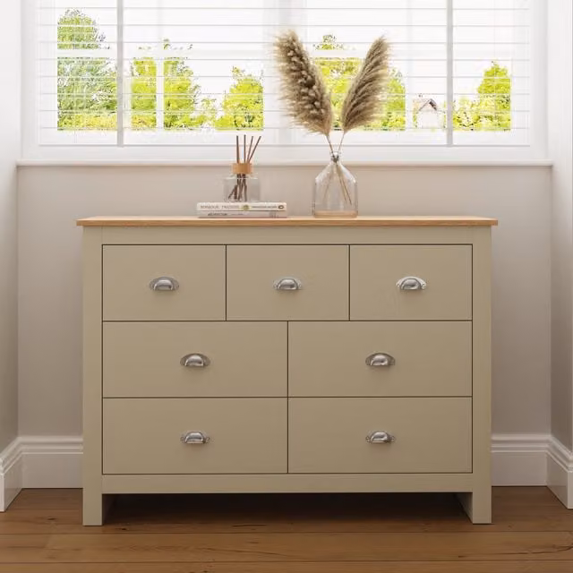 GFW Lancaster 7 Drawer Merchant Chest of Drawers in Cream and Oak – 1