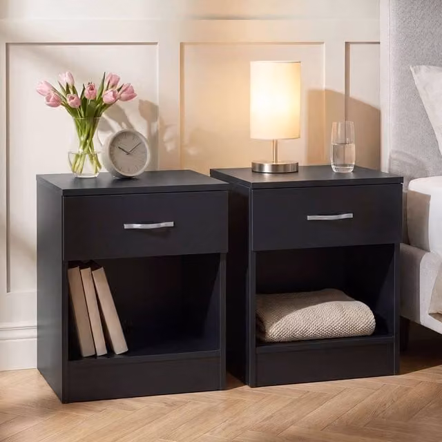 Vida Designs Riano Set of 2 Black 1 Drawer Bedside Chests – 1