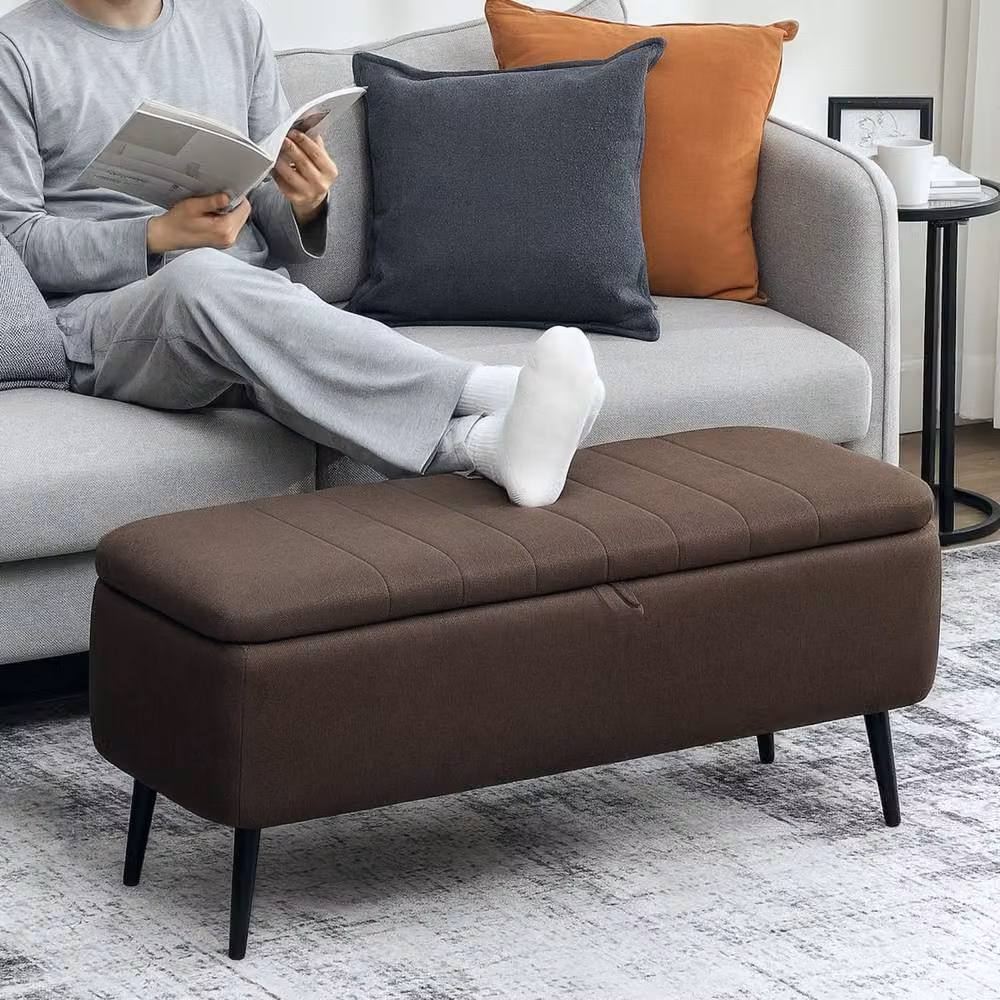 Wyld Haus Mahano Dark Brown Linen Look Rectangular Storage Ottoman – 3