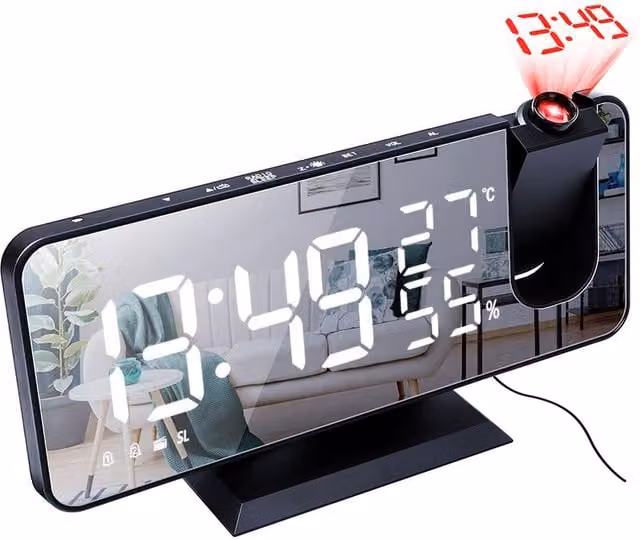 YnysTec LED Digital Projection Alarm Clock with FM Radio and Snooze Function in Black – 1