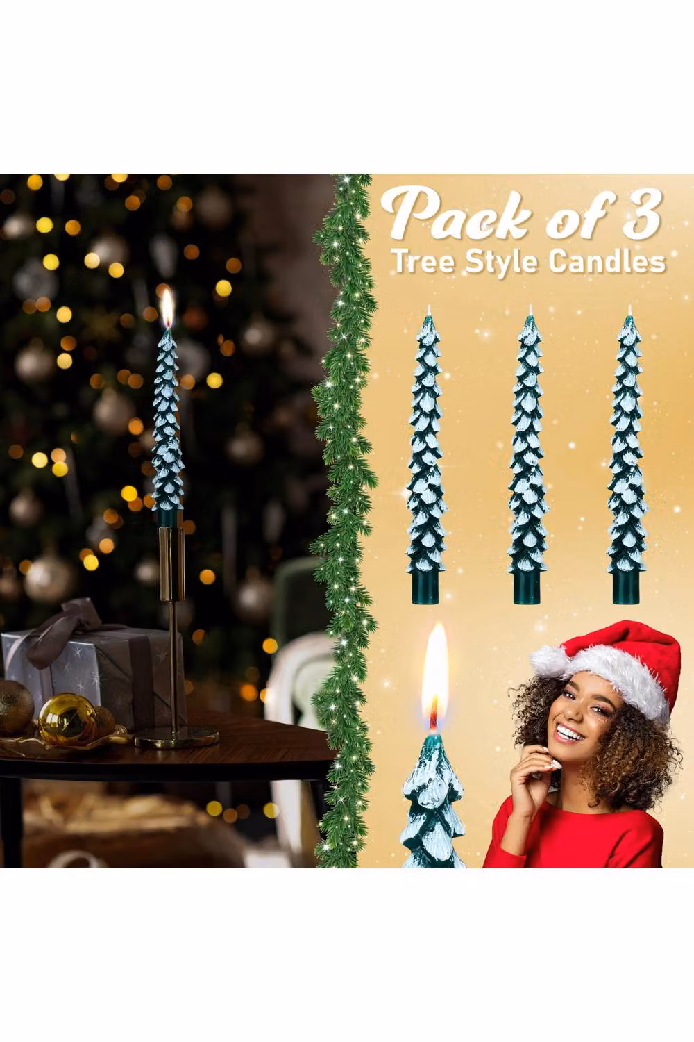 Deco Express Christmas Tree Dinner Candle Set in Green and White – 10