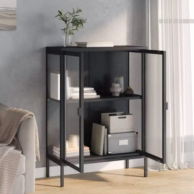 Berkfield Home Black Modern Sideboard with Glass and Steel, W/D/H: 75 x 35 x 105 cm – 1