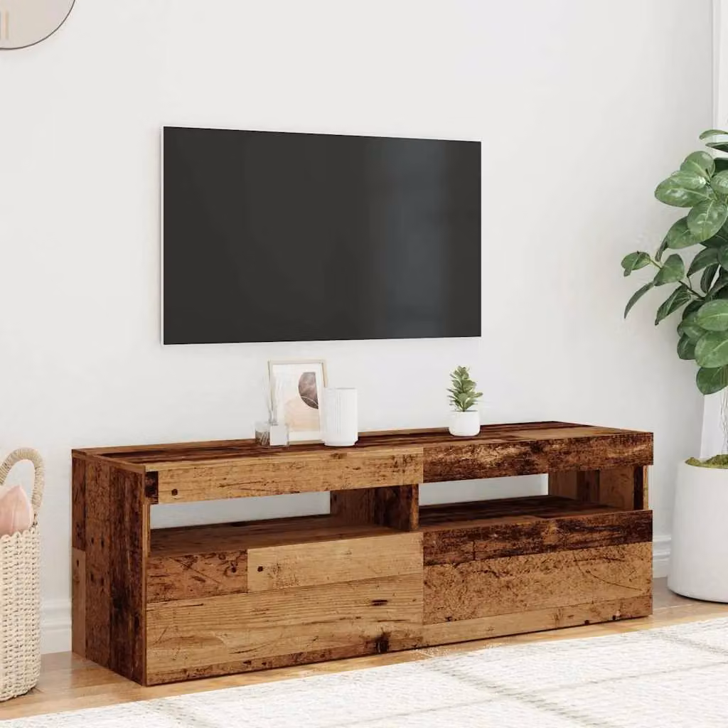 Berkfield Home Modern TV Cabinet with LED Lights in Old Wood Brown, W/D/H: 120 x 35 x 40 cm – 4