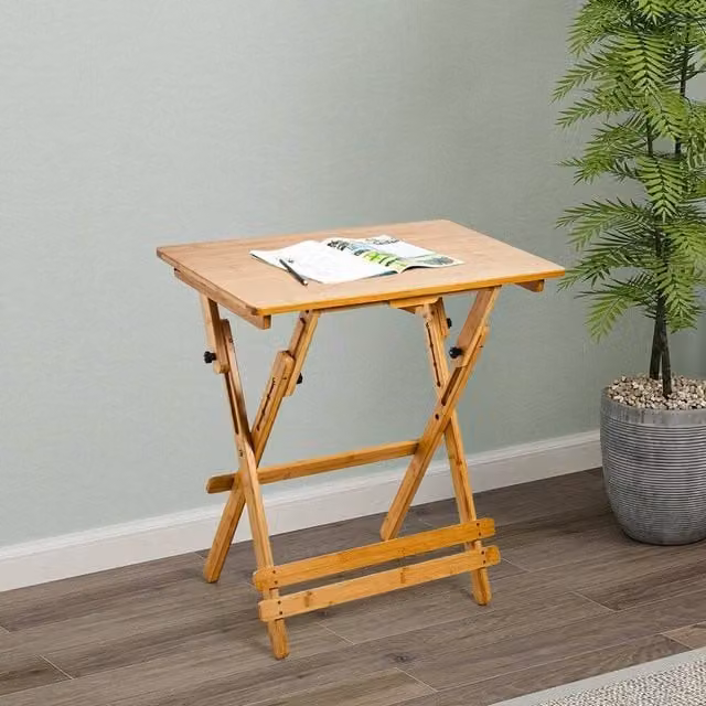 EONLION Brown Bamboo Wooden Folding Garden Coffee Table with Height Adjustable Top
