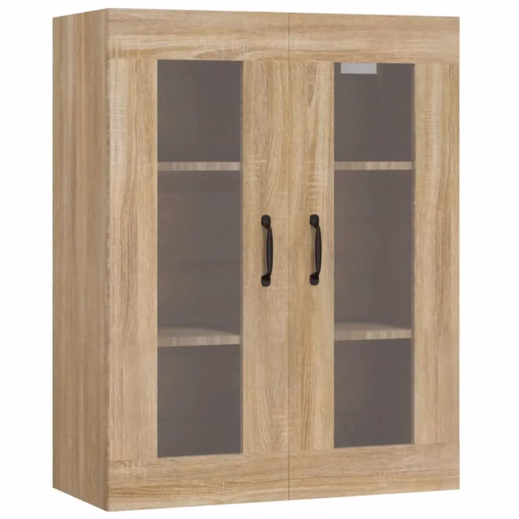 Berkfield Home Hanging Wall Cabinet in Sonoma Oak Brown with Glass Doors, W/D/H: 69.5 x 34 x 90 cm