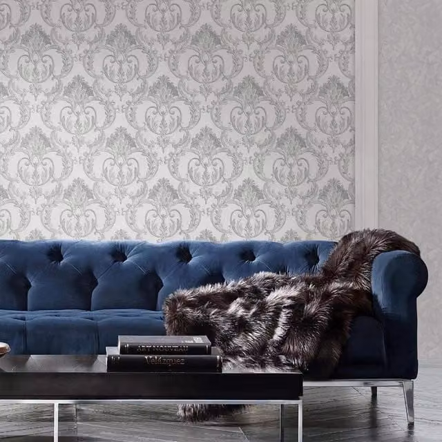 Debona Silver Floral Abstract Classic Vinyl Wallpaper Roll