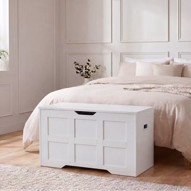 Vida Designs Small White Storage Ottoman with Removable Top Pad, W: 40.0 cm, D: 48.0 cm, H: 48.0 cm