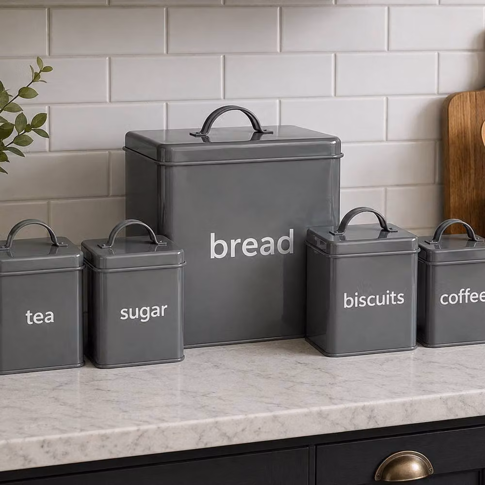 Oypla 5 Piece Airtight Metal Kitchen Canister Set in Grey and Black – 2