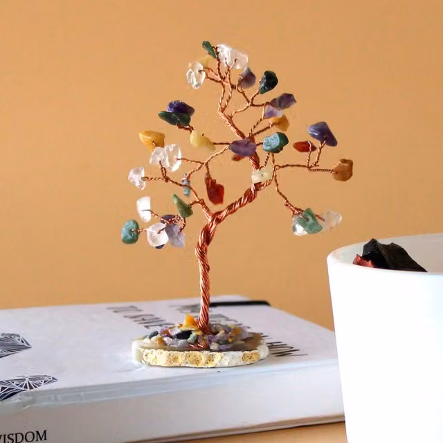 KDMD Gemstone Bonsai Tree with 35 Multicolour Stones on a Natural Agate Base – 2