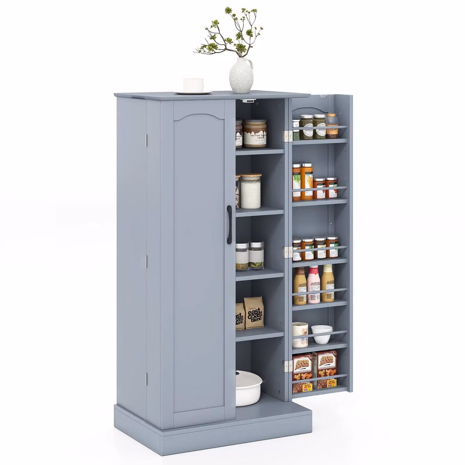 Costway Modern Grey Freestanding Kitchen Storage Cabinet with Adjustable Internal Shelves – 2