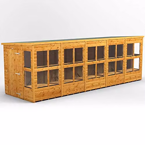 POWER Premium Pent Wooden Greenhouse Shed in Brown with Toughened Glass and PVC Windows