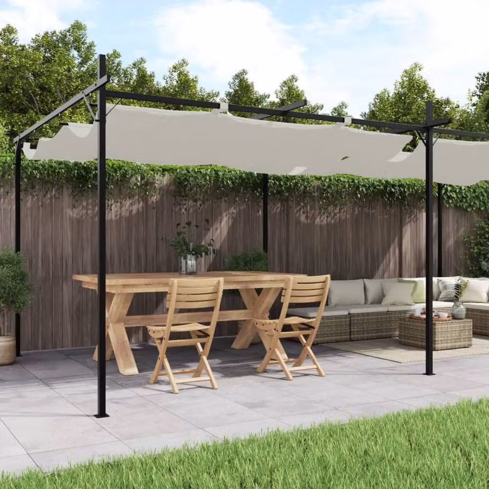 Berkfield Home Pergola with Retractable Roof in Beige, W: 589 cm, D: 292 cm, H: 230 cm – 2