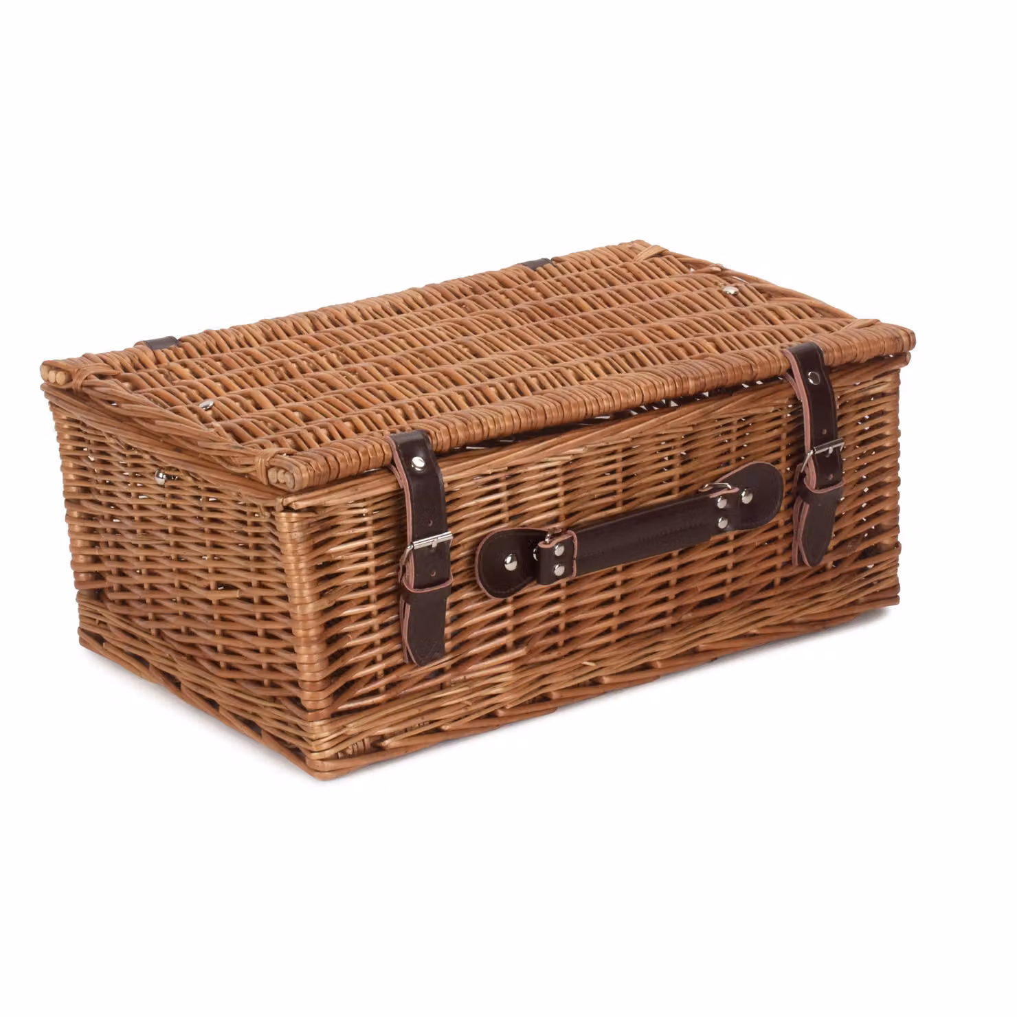 Red Hamper Double Steamed Wicker Picnic Basket in Brown and Red, Width: 46 cm – 2