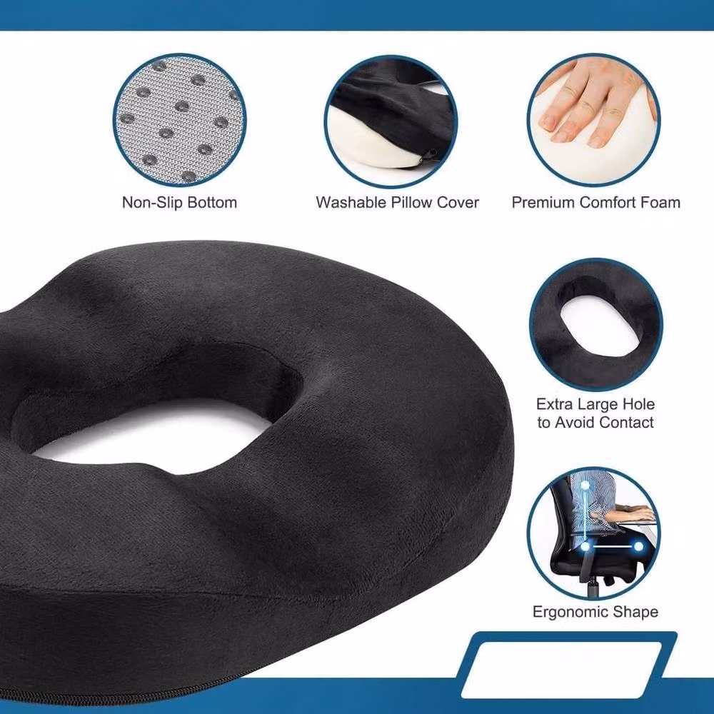 KORVIXA Black Velvet Memory Foam Donut Cushion with Removable Machine Washable Cover, W/D/H: 100 x 190 cm – 2